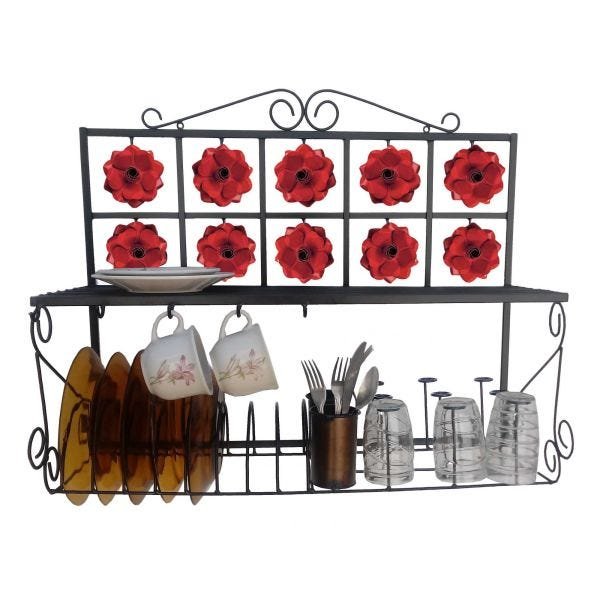 Escorredor de Pratos Paneleiro Decorativo Artesanal Grande para Cozinha - Vermelho - 1