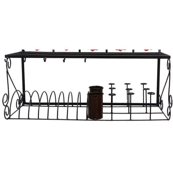 Escorredor de Pratos Paneleiro Decorativo Artesanal Grande para Cozinha - Vermelho - 5