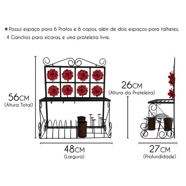 Porta Copos E Escorredor De Pratos E Talheres Decorativo em Ferro - Vermelho - 2