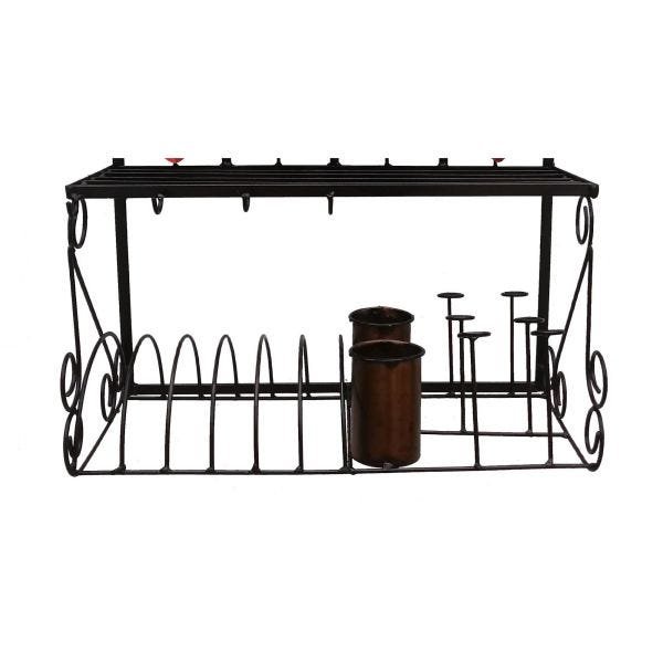 Porta Copos E Escorredor De Pratos E Talheres Decorativo em Ferro - Vermelho - 4