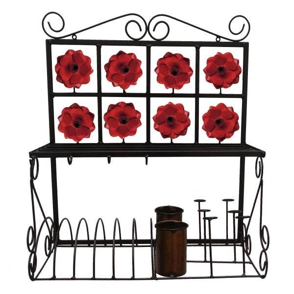 Porta Copos E Escorredor De Pratos E Talheres Decorativo em Ferro - Vermelho - 3