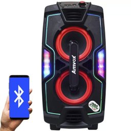 Caixa Som Amplificada Portátil Bluetooth 200W Rms Mp3 Fm USB SD Aux LED Bateria Amvox Aca 200 - 1
