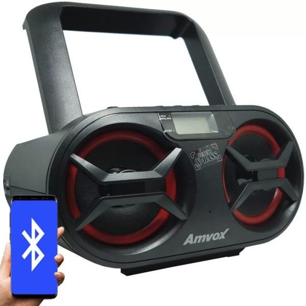 Rádio Portátil Boombox Som Cd Mp3 Player USB SD Fm Am Bluetooth Bivolt Amvox Amc 595 New Preto - 1