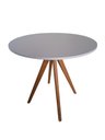 Ver imagem 1 de Mesa Redonda com Tampo Branco Pé de Madeira na Cor Mel