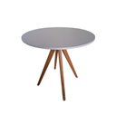 Ver imagem 1 de Mesa Redonda com Tampo Branco Pé de Madeira na Cor Mel