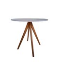 Ver imagem 2 de Mesa Redonda com Tampo Branco Pé de Madeira na Cor Mel