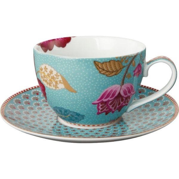 Jogo de Chá e Café em Porcelana Azul Floral, Compre Online