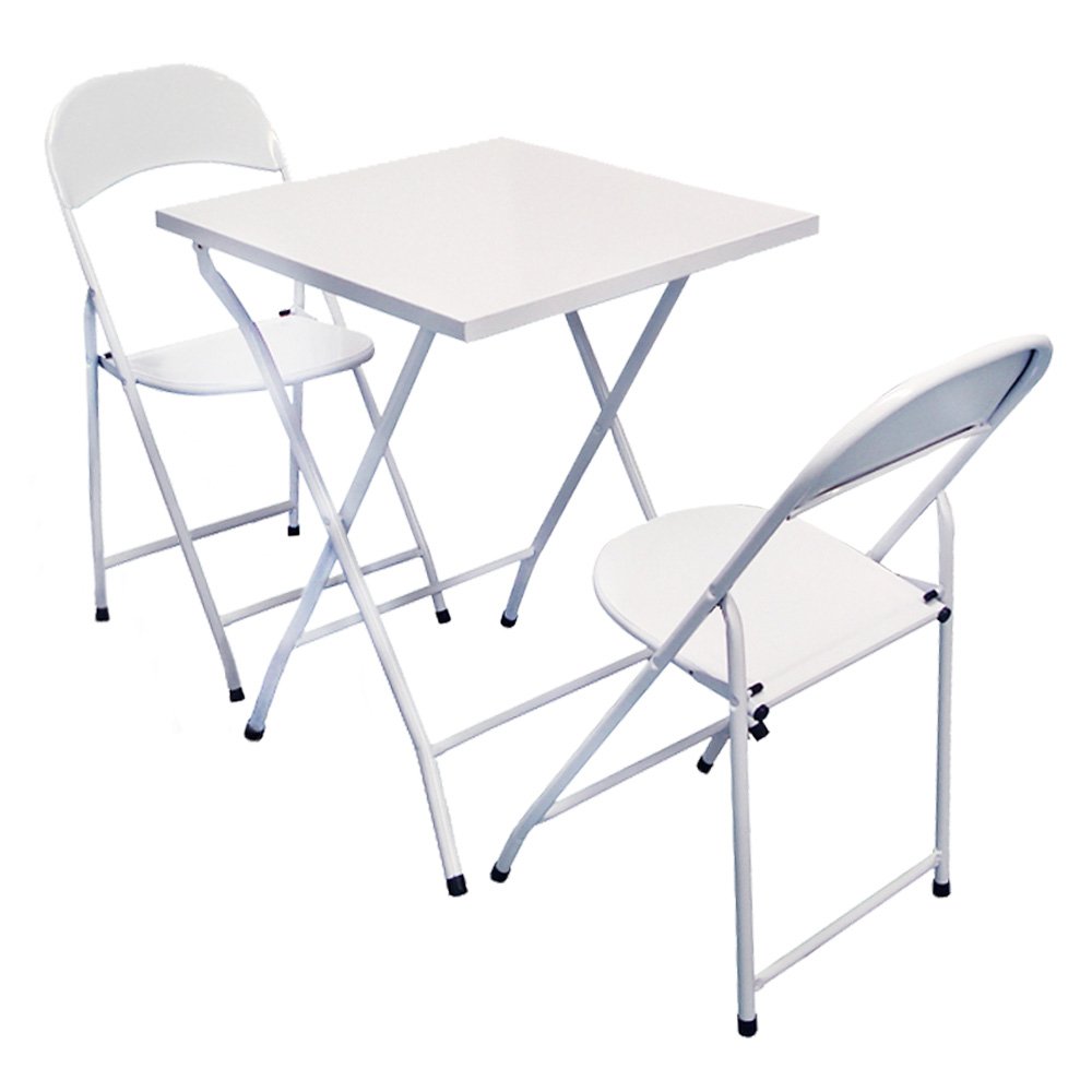 Conjunto de Mesa de Ferro Dobrável com 2 Cadeiras para Restaurante - Branco - 1