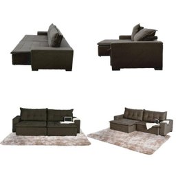 Sofá Retrátil e Reclinavel Austrália 2,72 Mts com Molas no Assento Tecido Suede Café + Tapete Taj Ma - 2