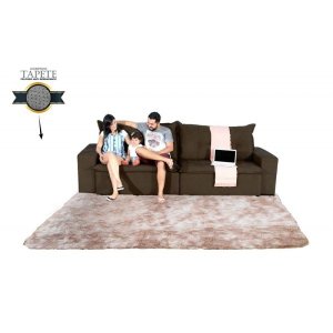 Sofá Retrátil e Reclinavel Austrália 2,72 Mts com Molas no Assento Tecido Suede Café + Tapete Taj Ma