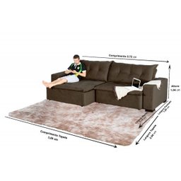 Sofá Retrátil e Reclinavel Austrália 2,72 Mts com Molas no Assento Tecido Suede Café + Tapete Taj Ma - 4