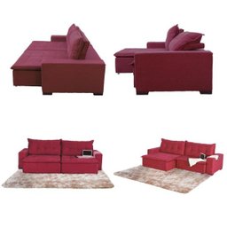 Sofá Retrátil e Reclinavel Austrália 2,72 Mts Com Molas no Assento Tecido Suede Vinho + Tapete Taj M - 4 Sofá Retrátil e Reclinavel Austrália 2,72 Mts Com Molas no Assento Tecido Suede Vinho + Tapete Taj M - 4
