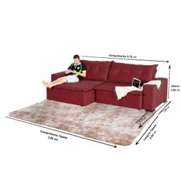 Sofá Retrátil e Reclinavel Austrália 2,72 Mts Com Molas no Assento Tecido Suede Vinho + Tapete Taj M - 2 Sofá Retrátil e Reclinavel Austrália 2,72 Mts Com Molas no Assento Tecido Suede Vinho + Tapete Taj M - 2
