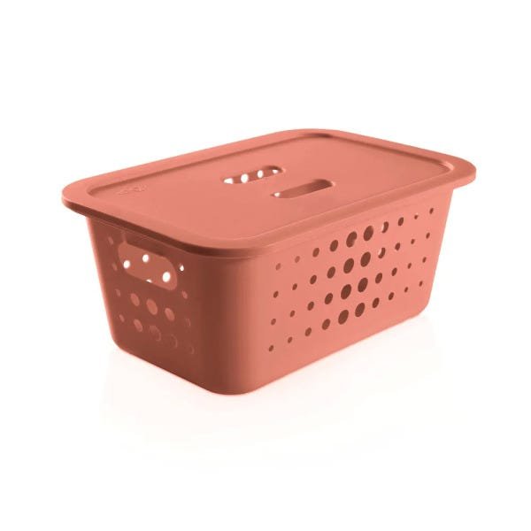 Cesta organizadora com tampa 5L plástico terracota OU - 1