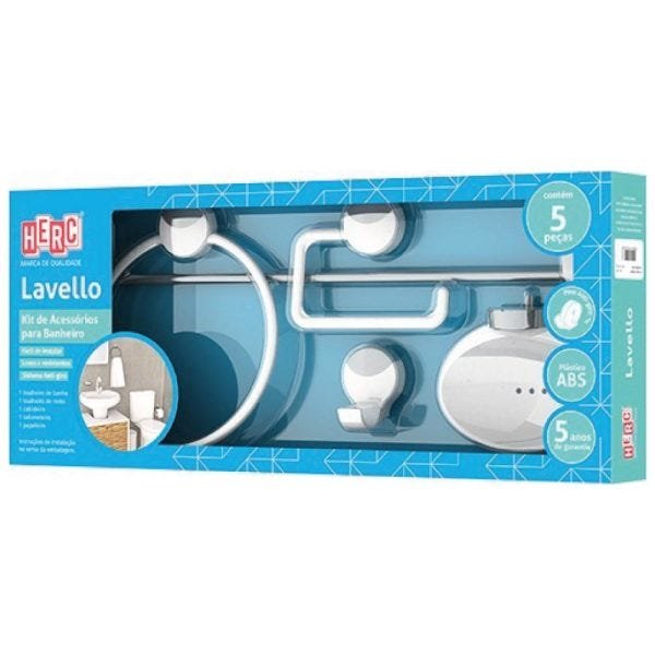 Kit de Banheiro 05 Peças ABS Herc Linha Lavello Branco/Cromado - 3
