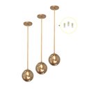 Ver imagem 1 de Kit 3 Pendente Dourado Quarto Cabeceira de Cama Bancada +Led Arevo Iluminação Jabuticaba VIDRO FUMÊ