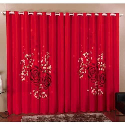 Cortina Florana Rosas Micro Fibra Estampa Digital Sala Quarto 3,00 x 2,50 Metros - Vermelho - Vermel - 1