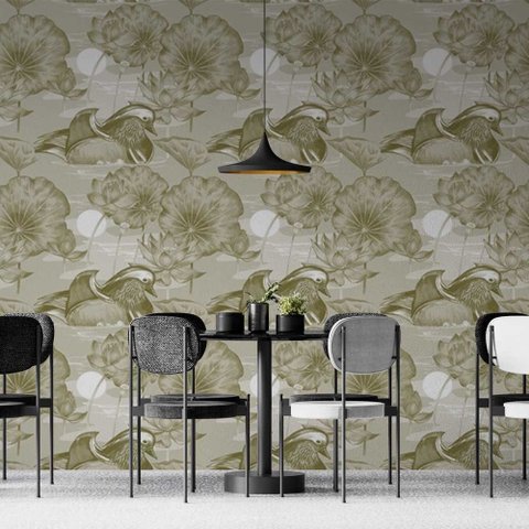 Papel de Parede Casual Flores Aves no Rio Gh Papel de Parede 2,2m