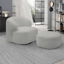 Ver imagem 1 de Conjunto Poltrona Base Giratória e Puff Decorativo Charlote Sala de Estar Bouclê Cinza G88 - Gran Be
