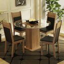 Ver imagem 1 de Conjunto Sala de Jantar Madesa Beta Mesa Tampo de Vidro Redondo 4 Cadeiras Rustic/Preto Cor:Rustic P