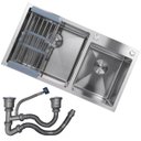 Ver imagem 1 de Cuba Dupla Cozinha Gourmet Aço Inox Escovado Escorredor Luxo Lava Louça Alimento Escorre Agua Limpez