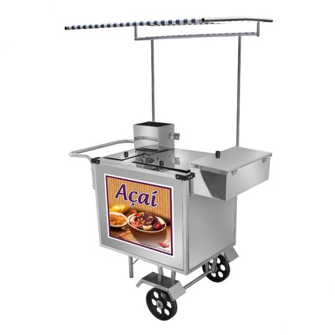 Carrinho de Açaí Inox com Toldo e Rodas Maciças Cefaz