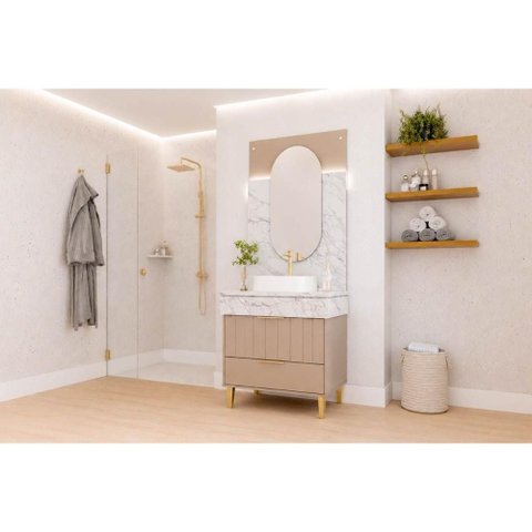 Conjunto Banheiro c/Espelho Riviera/Gales 90cm Capuccino MGM