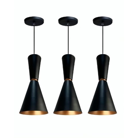 Kit 3 Luminaria Cone Moderno Preto