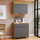 Ver imagem 1 de Cozinha Completa Modulada 2 Peças 4 Portas 1 Gaveta 100% MDF Realeza Premium Cinza/Carvalho/Titânio