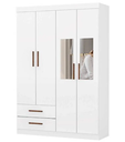 Ver imagem 1 de Guarda Roupa Solteiro com Espelho 4 Portas 2 Gavetas 118cm Hercúles Branco - Carioca Móveis