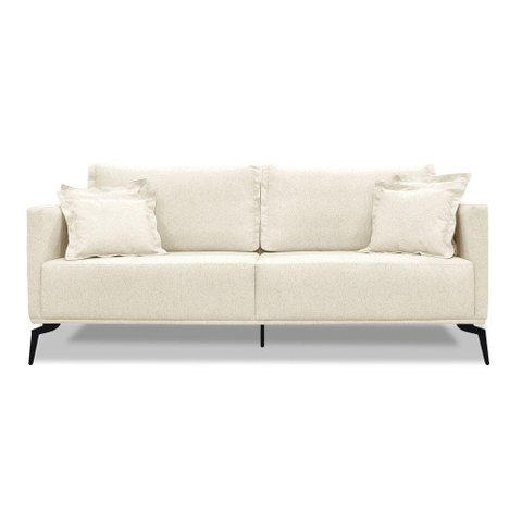 Sofá 3 Lugares Pé de Ferro Preto Rafaela 220 Cm Linho S04 - D'Rossi Cor Natural