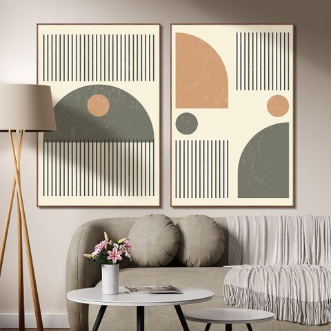 Quadro Decorativo Minimalista Formas Geométricas e Linhas Moldura Filete:moldura Ypê/60x90
