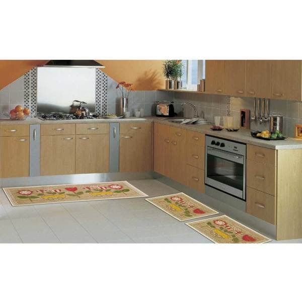 Kit Tapete de Cozinha 3 Peças Sisal Look Floral - 1