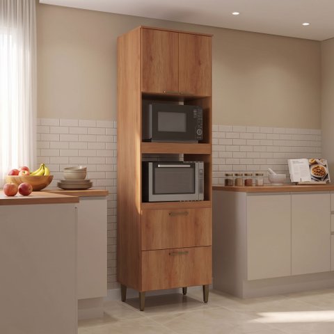 Torre Quente Modulada 100% MDF 2 Portas 2 Gavetas Princess 240 x 71cm Yescasa Marrom Freijó