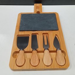 Jogo 4 Peças para Queijo Home&co com Tabua de Corte em Ardosia Bambu Natural - 2