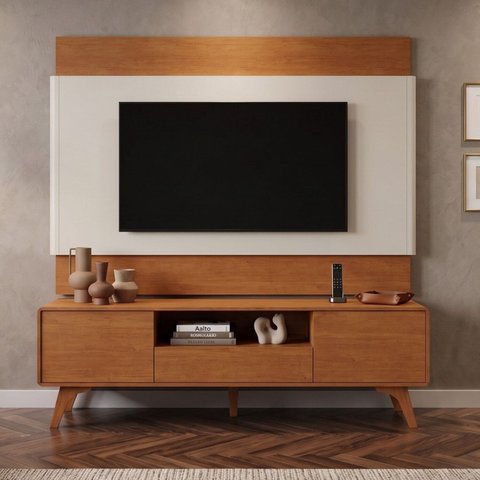 Rack com Painel para TV até 65 Polegadas 185cm x 187cm 100% MDF e Pés em Madeira Maciça Ares