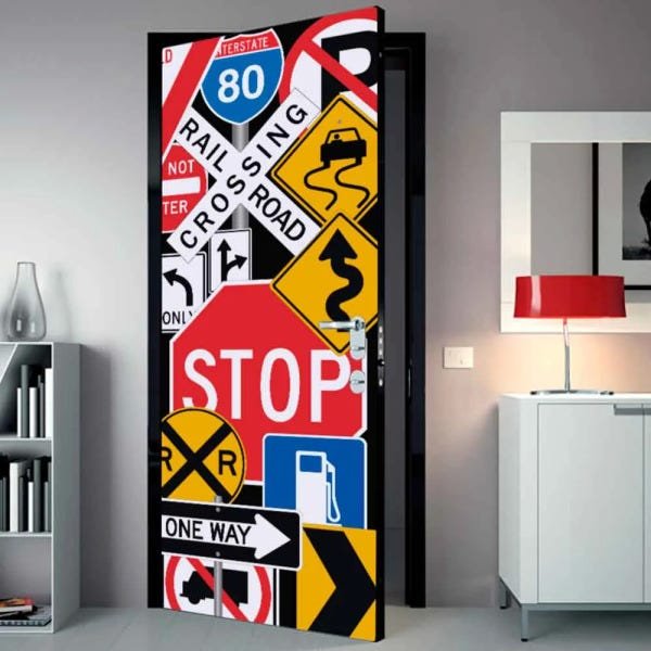 Painel fotográfico adesivo Stop para porta Grudado Adesivos - 2