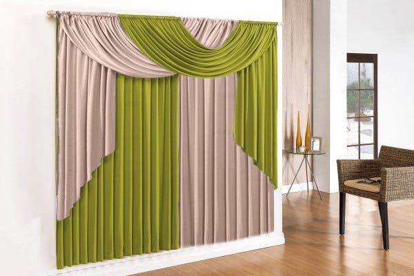 Cortina Elegance - 4,00m x 2,80m Varão Duplo - Verde e Avelã - 1