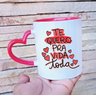 Caneca Xicara Porcelana Personalizada Presente Casamento Café Namorados Alça Coração - 9