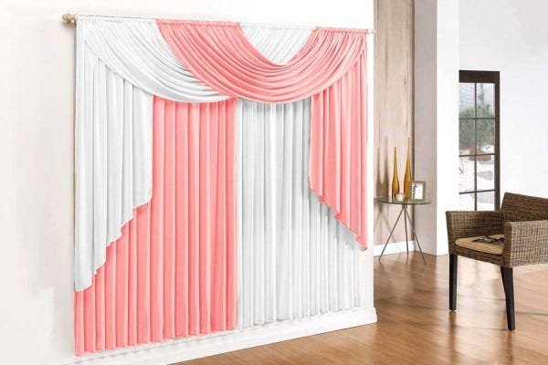 Cortina Elegance - 4,00m x 2,80m Varão Duplo - Rosa e Branco - 1