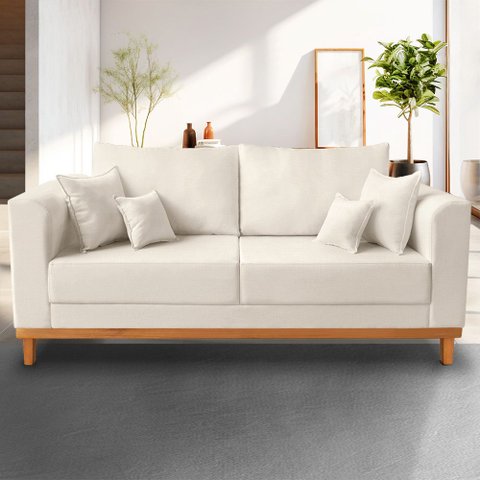 Sofá Beny 3 Lugares 180cm Base de Madeira Linho