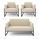 Ver imagem 1 de Sofá Namoradeira com 2 Poltronas Base Industrial Alta Preto Marisa Suede Bege D03 - D’Rossi