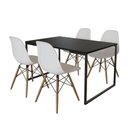 Ver imagem 6 de Mesa Industrial Base De Ferro Preto Tampo 137X90 Preto 4 Cadeiras Madeira Assento Branco Preto