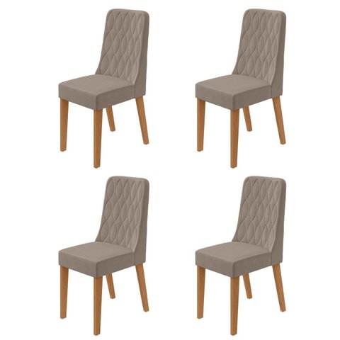 Kit 4 Cadeiras de Jantar Estofadas Luar Marrom Amêndoa/Animale Bege