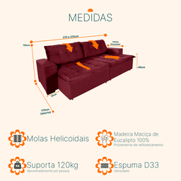 Sofá Retrátil e Reclinável 2,50m Suede Austrália Vinho - 3 Sofá Retrátil e Reclinável 2,50m Suede Austrália Vinho - 3