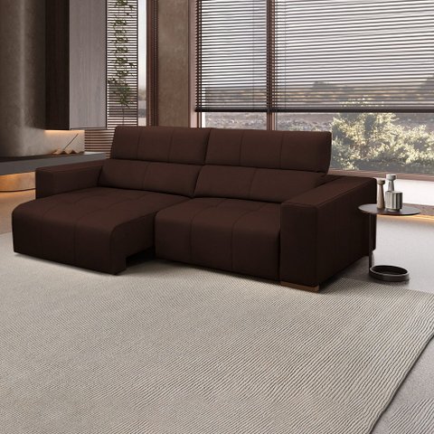 Sofá Decorativo Barbosa 3 Lugares Sala de Estar 250cm Reclinável e Retrátil Couro Marrom Chocolate G