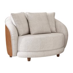Poltrona Decorativa 122cm Mercy Courino Caramelo | Linho Off White com Bege - Sallar Home - 1