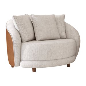 Poltrona Decorativa 122cm Mercy Courino Caramelo | Linho Off White com Bege - Sallar Home
