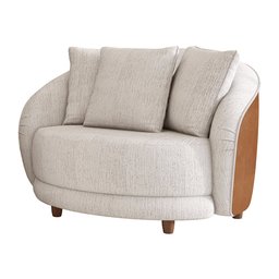 Poltrona Decorativa 122cm Mercy Courino Caramelo | Linho Off White com Bege - Sallar Home - 8