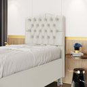 Ver imagem 1 de Cabeceira Estofada para Cama Box Pollux 90 para Cama de Solteiro Couro Artificial Bege Aradecor